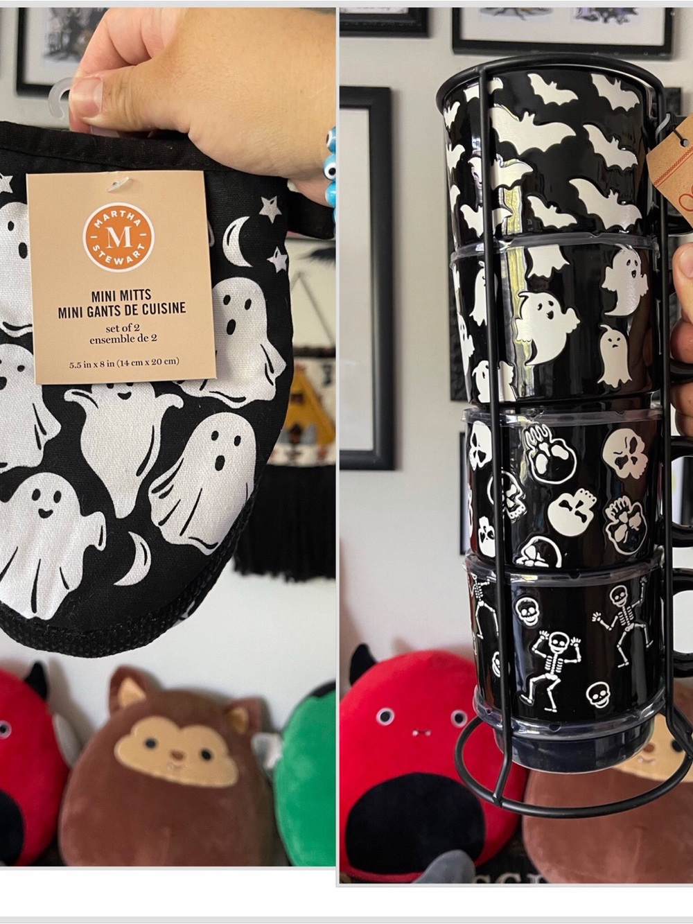 Martha Stewart Mini Oven Mitts and Halloween Coffee Mug Stack